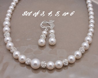 Set of 6 Bridesmaid Necklaces and Earrings, Assorted Bridesmaid Sets, Pearl Jewelry Sets 0289