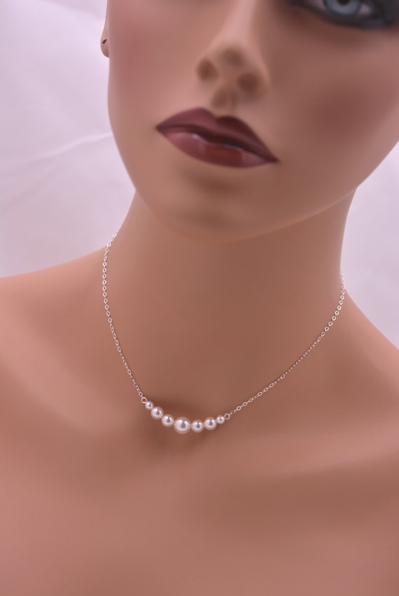Sterling Silver Pearl Bridal Necklace, Wedding Jewelry in Real Silver