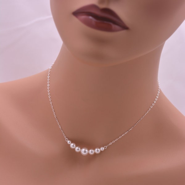 Sterling Silver Pearl Bridal Necklace, Wedding Bridesmaid Necklace in Real Silver 0305