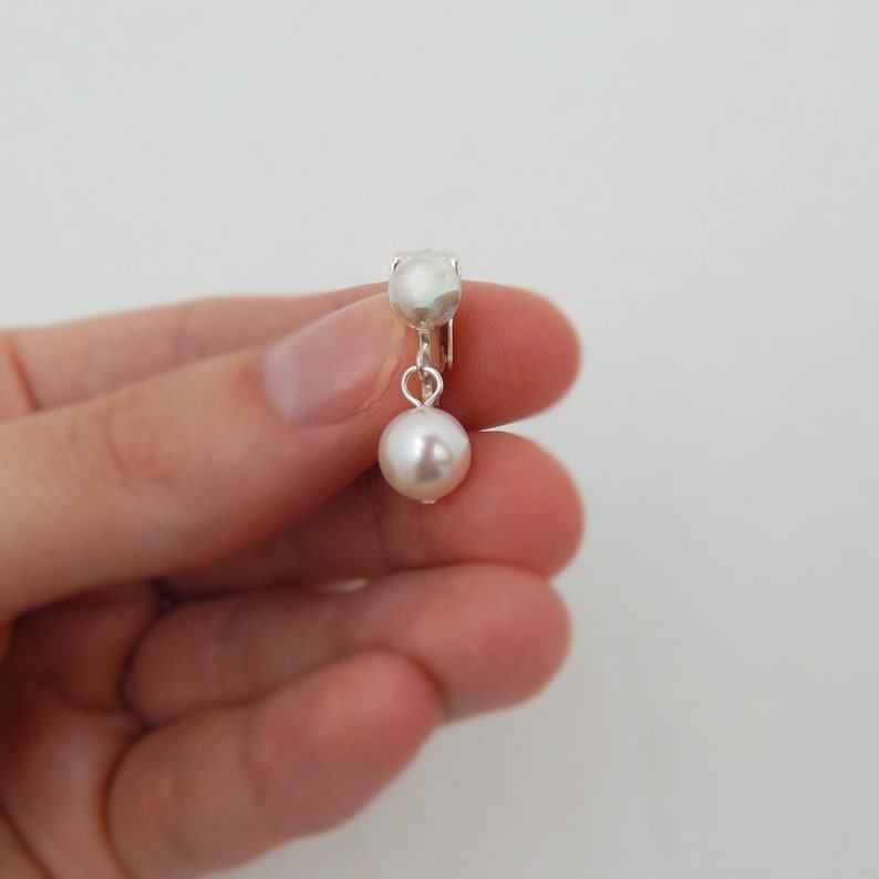 Sterling Silver Clip On Earrings, Clipon Bridesmaids Earrings, Pearl Clip-on 00611 image 4