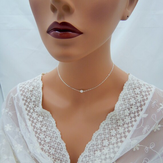 Bridesmaids Necklaces Set of 6 Tiny Pearl and Sterling Silver