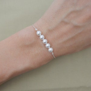 Set of 4 Bridesmaids Adjustable Bracelets with Sliding Clasp, 4 Pearl Bar Sterling Silver Bracelets 0431 image 5