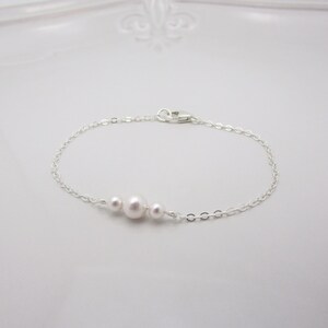 Bridesmaid Pearl Bracelet in Sterling Silver, Dainty Pearl Wedding Bracelet, Quantity Discount image 3