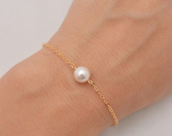 Gold Pearl Bracelet, Floating Pearl Gold Bridal Bracelet, 14K Gold Filled Bridesmaid Bracelet 0329