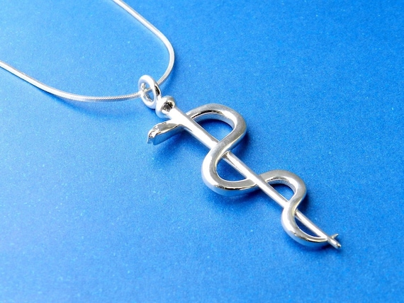 Silver Rod of Asclepius Pendant, Doctor Graduation Gift