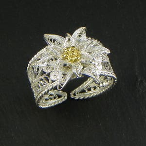 Edelweiss Ring , Silver filigree - made in Italy