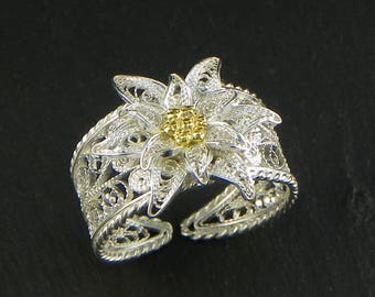 Edelweiss Ring , Silver filigree - made in Italy