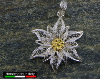 Edelweiss Pendant , Silver filigree - made in Italy - ExtraLarge
