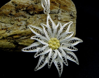 Edelweiss Pendant , Silver filigree - big size - made in Italy