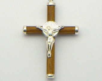 Cross in 800 sterling silver and walnut wood - made in italy