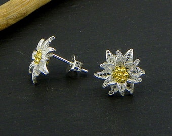 Pendientes Edelweiss, filigrana de plata - hecho en Italia