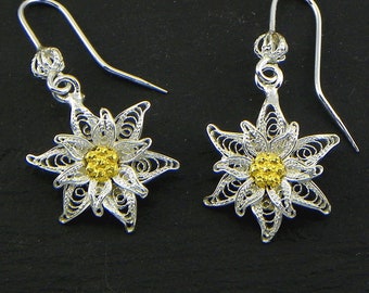 Edelweiss Earrings , Silver filigree - made in italy