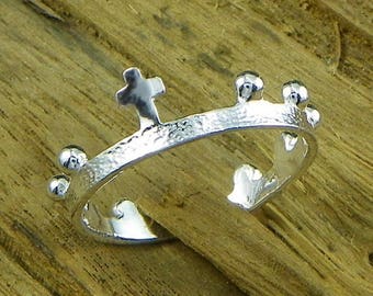 Crown rosary ring silver 800/1000 - made in italy