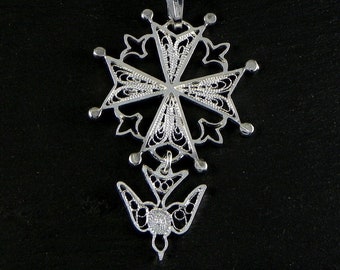 Huguenot cross silver filigree, handmade in italy