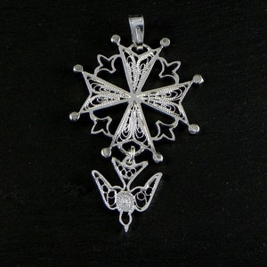 Huguenot cross silver filigree, handmade in italy silver