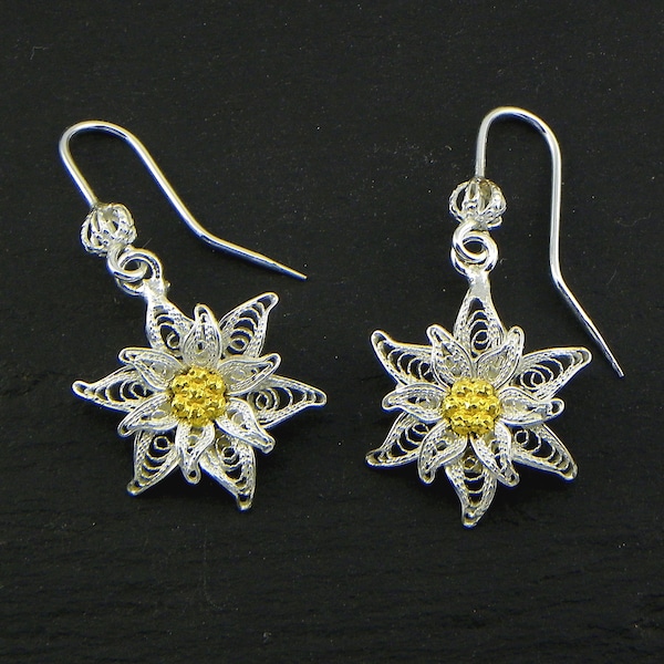 Edelweiss Earrings , Silver filigree - made in italy