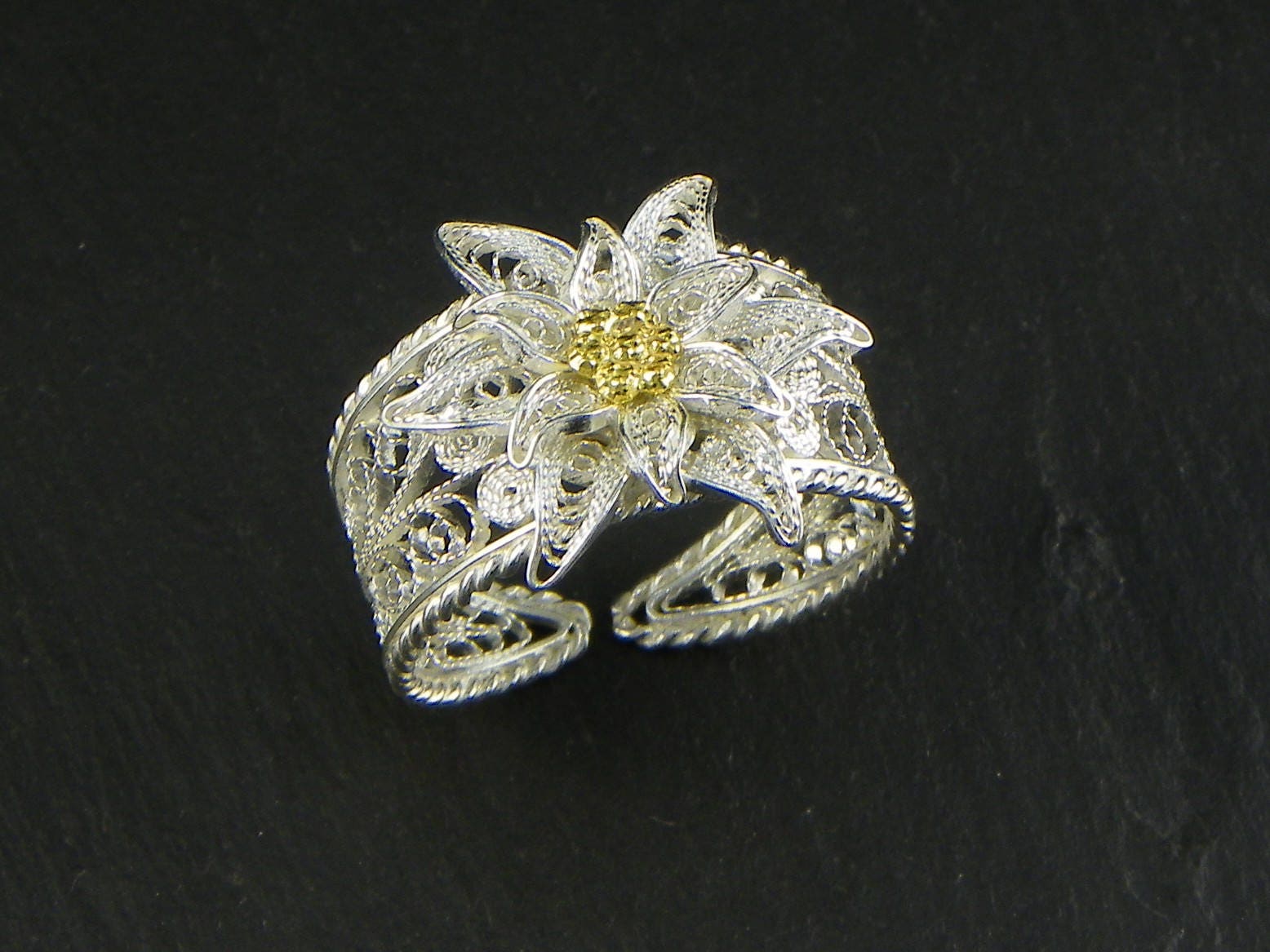 Edelweiss Ring , Silver filigree - made in Italy