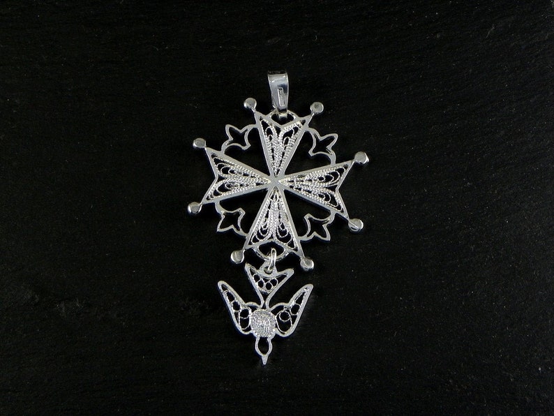 Huguenot cross silver filigree, handmade in italy silver