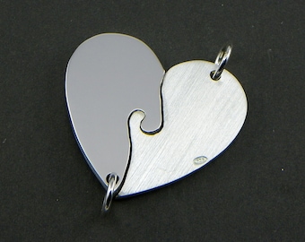 Double Pendant, Heart - Puzzle - Silver 925