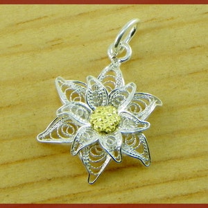 Edelweiss Pendant , Silver filigree - Small size - made in Italy