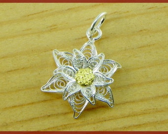 Edelweiss Pendant , Silver filigree - Small size - made in Italy