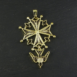 Huguenot cross silver filigree, handmade in italy gold plated