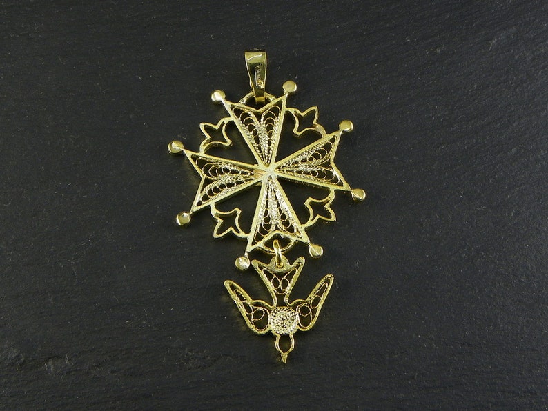 Huguenot cross silver filigree, handmade in italy gold plated