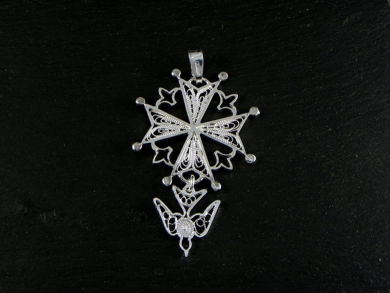 Huguenot cross silver filigree, handmade in italy image 6