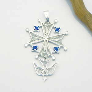 Huguenot cross silver filigree, handmade in italy silver enameled