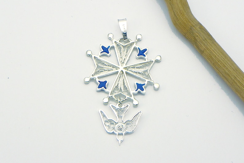 Huguenot cross silver filigree, handmade in italy silver enameled