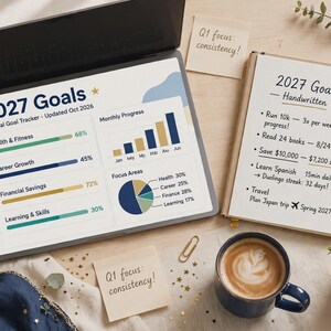 New Year Goals Planner Spreadsheet 2027 Goal Tracker Habit Tracker and Savings Planner Template Excel Google Sheets
