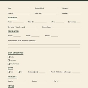 Hunting Log Book Printable Deer Camp Hunt Journal, 40 Page Logbook for Hunters, Deer Season Gift for Men image 2