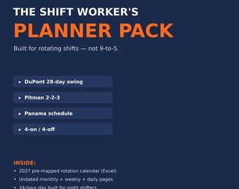 Shift Worker Planner Printable Night Shift Planner Pack, 2027 DuPont Rotation Calendar, Rotating Schedule Organizer