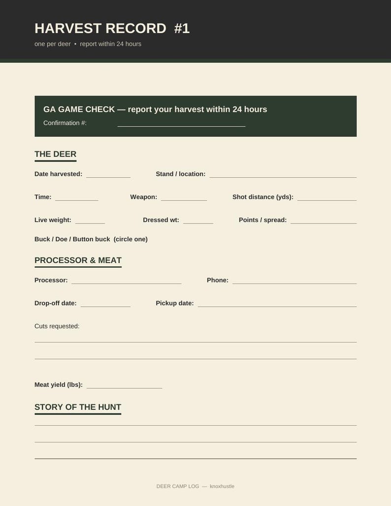 Hunting Log Book Printable Deer Camp Hunt Journal, 40 Page Logbook for Hunters, Deer Season Gift for Men image 4