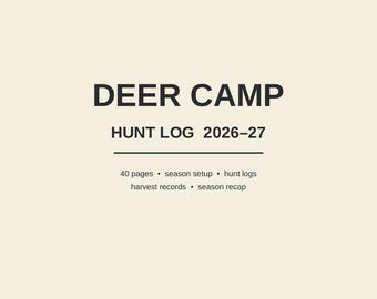 Hunting Log Book Printable Deer Camp Hunt Journal, 40 Page Logbook for Hunters, Deer Season Gift for Men