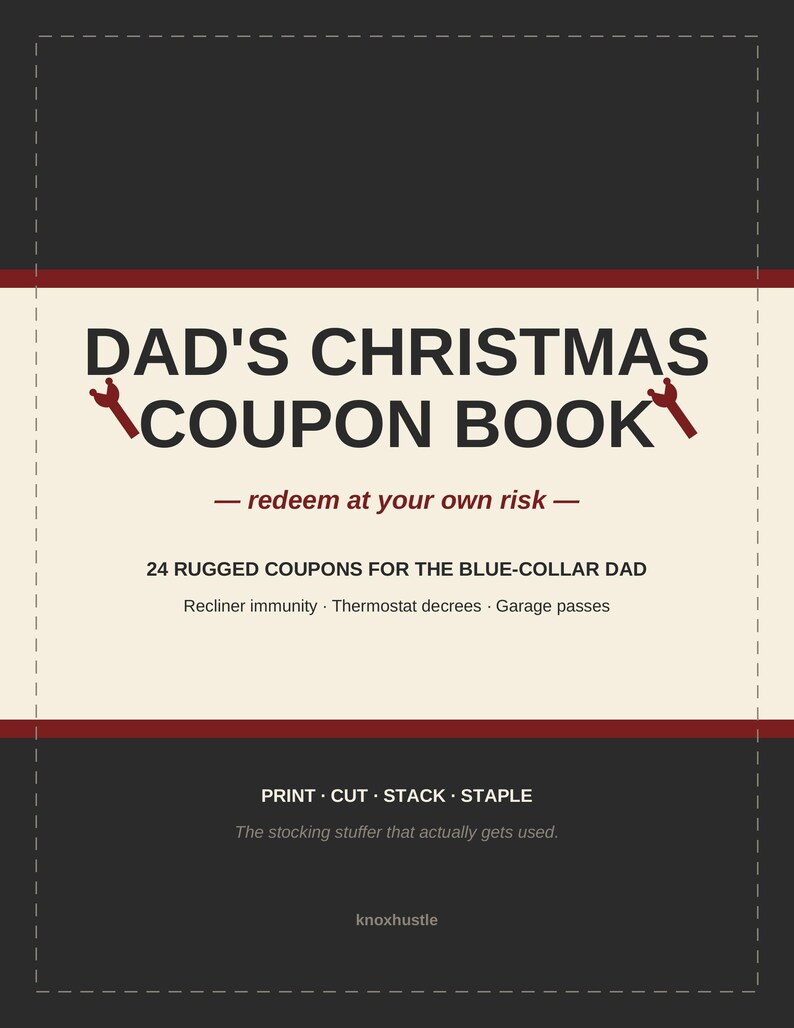 Rolig kupongbok för pappa, julklappspresent, present till pappa, 24 utskrivbara kuponger för maken bild 1