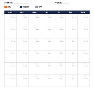 Planificador para trabajadores por turnos, paquete de planificador de turno nocturno imprimible, calendario de rotación DuPont 2027, organizador de horarios rotativos imagen 3