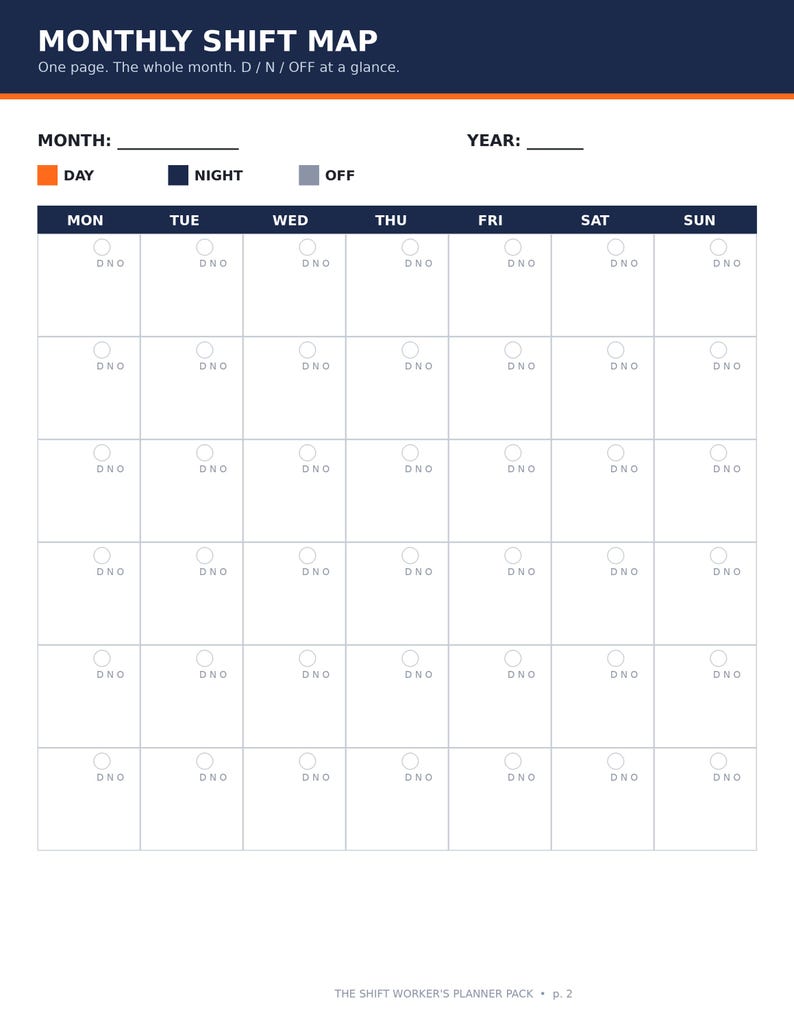 Planificador para trabajadores por turnos, paquete de planificador de turno nocturno imprimible, calendario de rotación DuPont 2027, organizador de horarios rotativos imagen 3