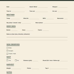 Hunting Log Book Printable Deer Camp Hunt Journal, 40 Page Logbook for Hunters, Deer Season Gift for Men image 3