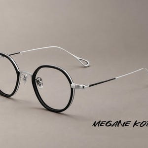 Deep Navy Round Acetate Eyeglass Frame, Matte Silver Titanium Details and Loop Tips, Frame Only