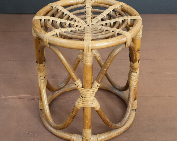 Vintage Rattan Plant Stand Small Stool Mid Century Bamboo Etsy