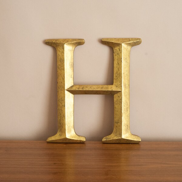 RESERVED FOR EPPIE  Gilded wooden letter H, vintage initial H, wall letter, wall hanging, gold letter
