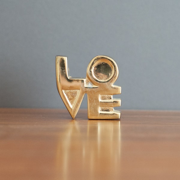 Brass LOVE paperweight, glam desk decor, Hollywood Regency office decor, Valentine's Day gift