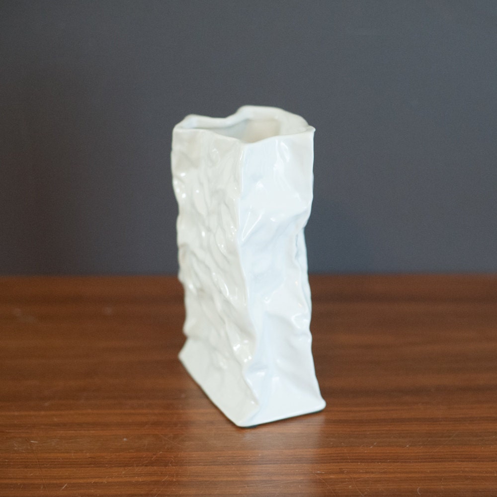 White ceramic paper bag vase cool unusual paper bag vase Etsy