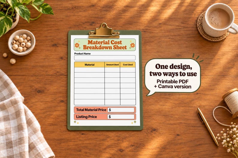 Price Pack Layout Handmade Product Pricing Calculator | Craft Material Cost Sheet | Small ...