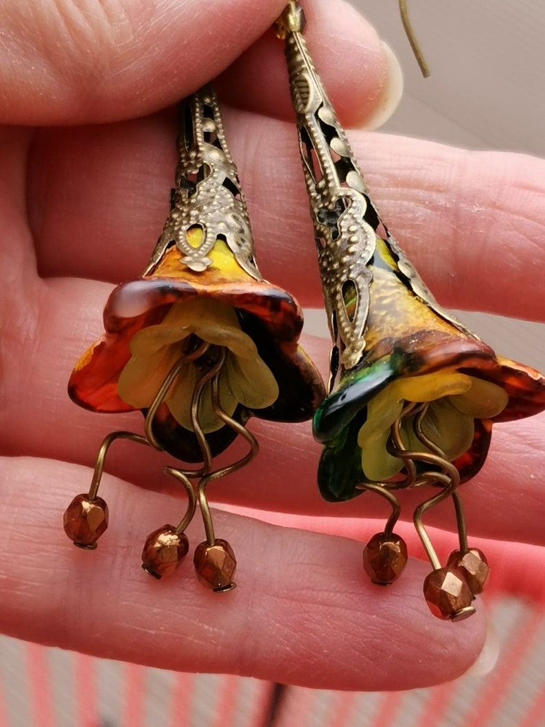 Multi-Color Flower Earrings Hand Painted Flower Earrings Summer Earrings Boho Dangle Earrings Vintage Style Flower Earrings