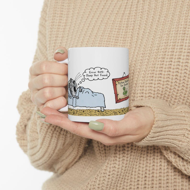 Python Programmer Mug,Funny Developer Gift,Error 404 Sleep Not Found Coffee Cup,Hand-drawn Hamster Snurka Ceramic Mug,Coding Humor Present imagen 4