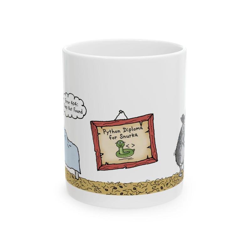 Python Programmer Mug,Funny Developer Gift,Error 404 Sleep Not Found Coffee Cup,Hand-drawn Hamster Snurka Ceramic Mug,Coding Humor Present imagen 5