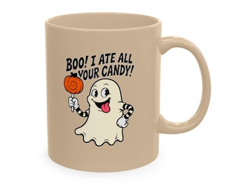 Halloween Ghost and Lollipop Mug, Boo I Ate All Your Candy