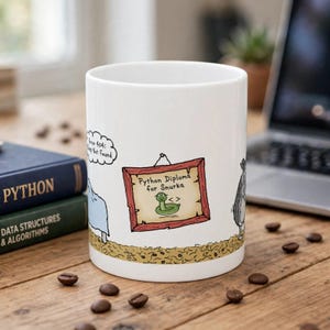 Python Programmer Mug,Funny Developer Gift,Error 404 Sleep Not Found Coffee Cup,Hand-drawn Hamster Snurka Ceramic Mug,Coding Humor Present imagen 3